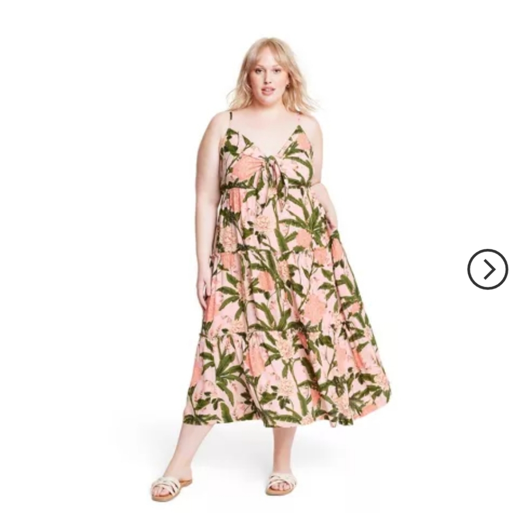 Agua Bendita Peony Botanical Print Tie-Front Midi Dress